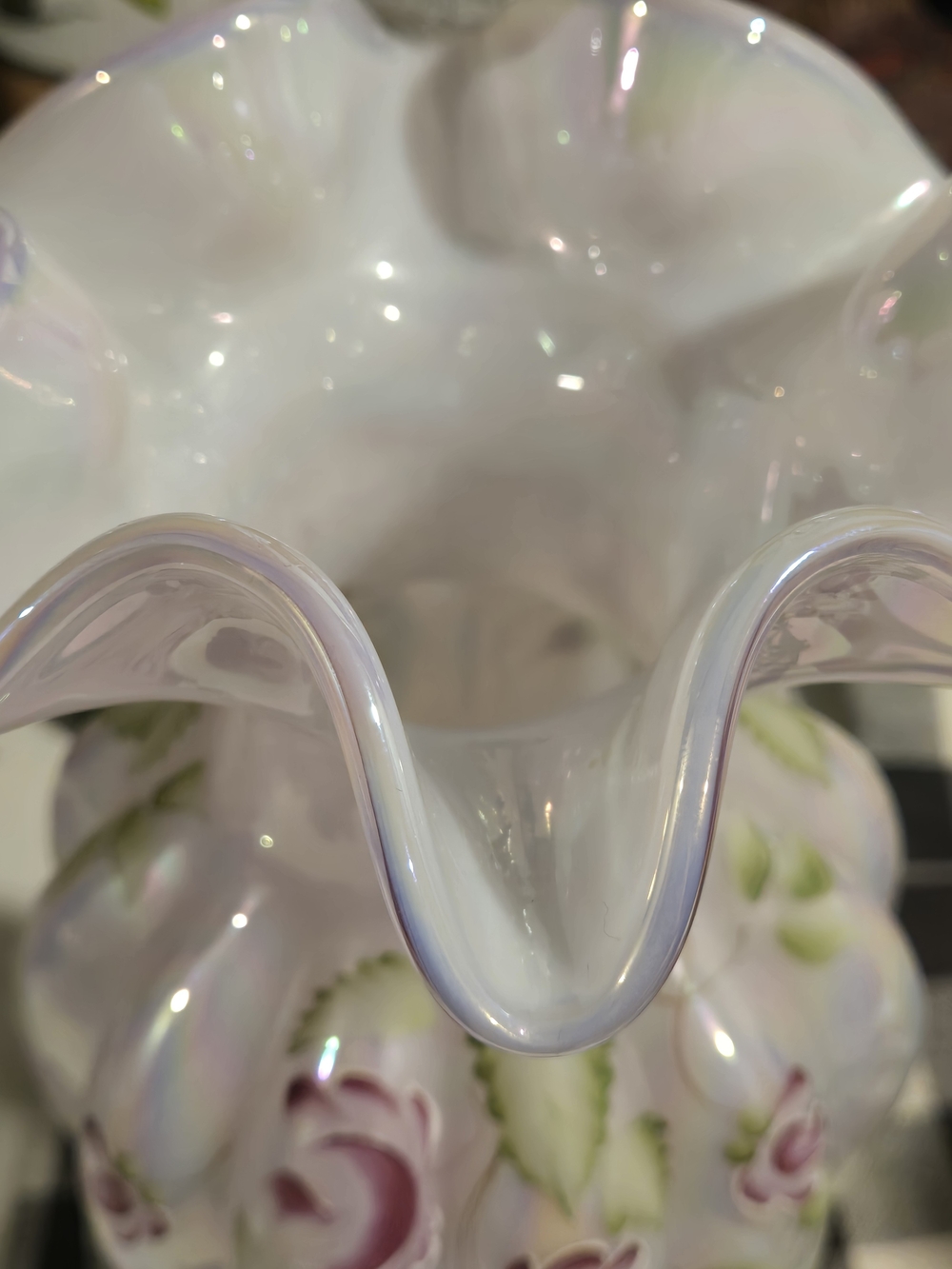 Rare Vintage Fenton Hand Painted Irredescent Pink Vase Signed Artist Jo Lynch - Picture 5 of 10